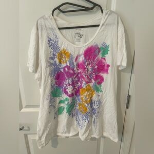 Just My Size Glitter Floral Print Women's Top